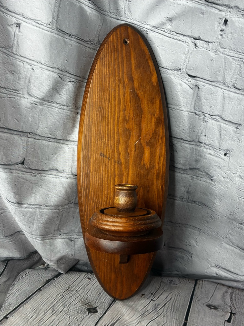 Vtg 60s 70s 80s Rustic Chunky Wood Eclectic Boho Wall Taper Candle Sconce Holder